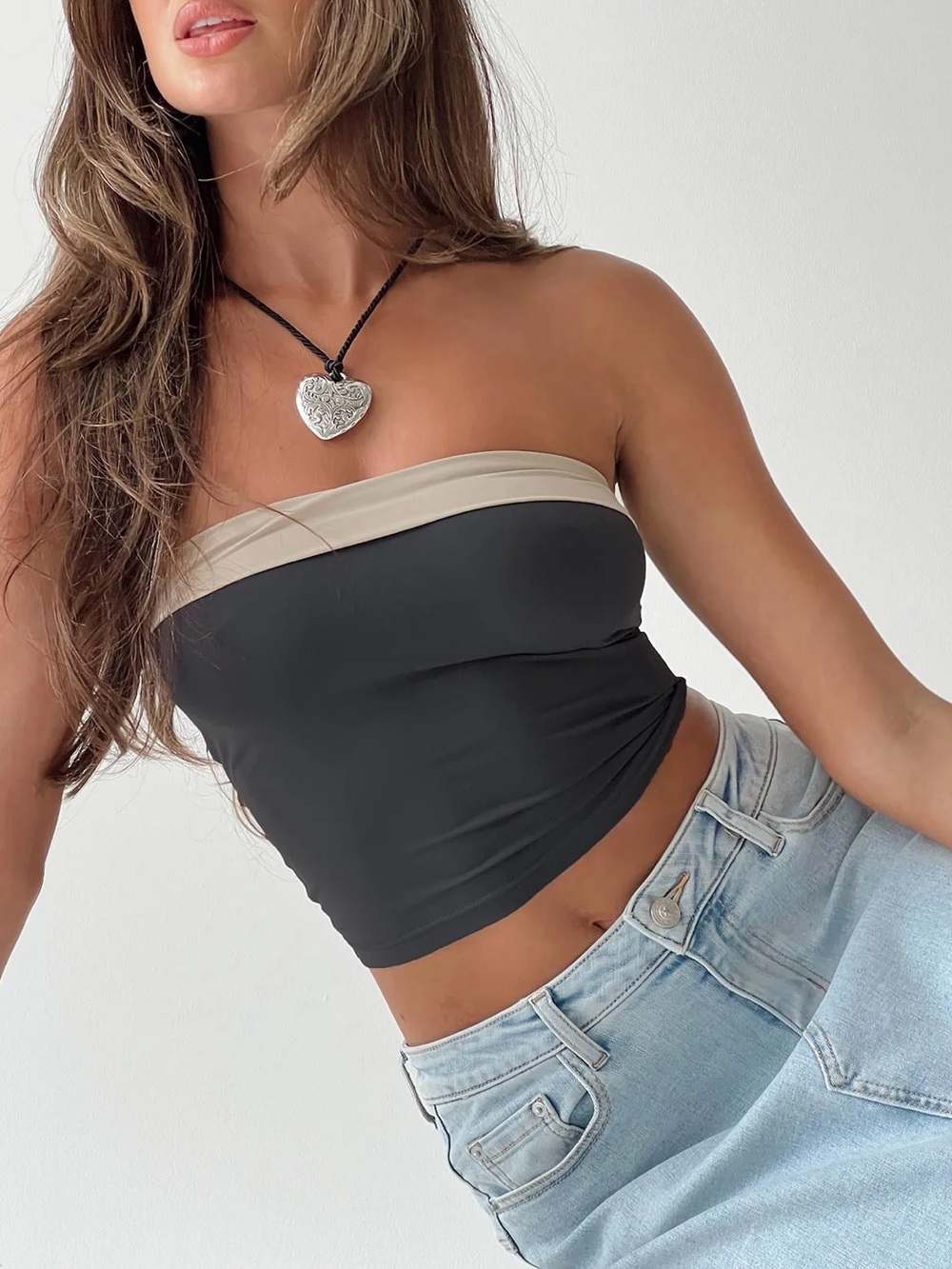 Princess Polly Miko Tube Top Slate - Picture 1 of 4